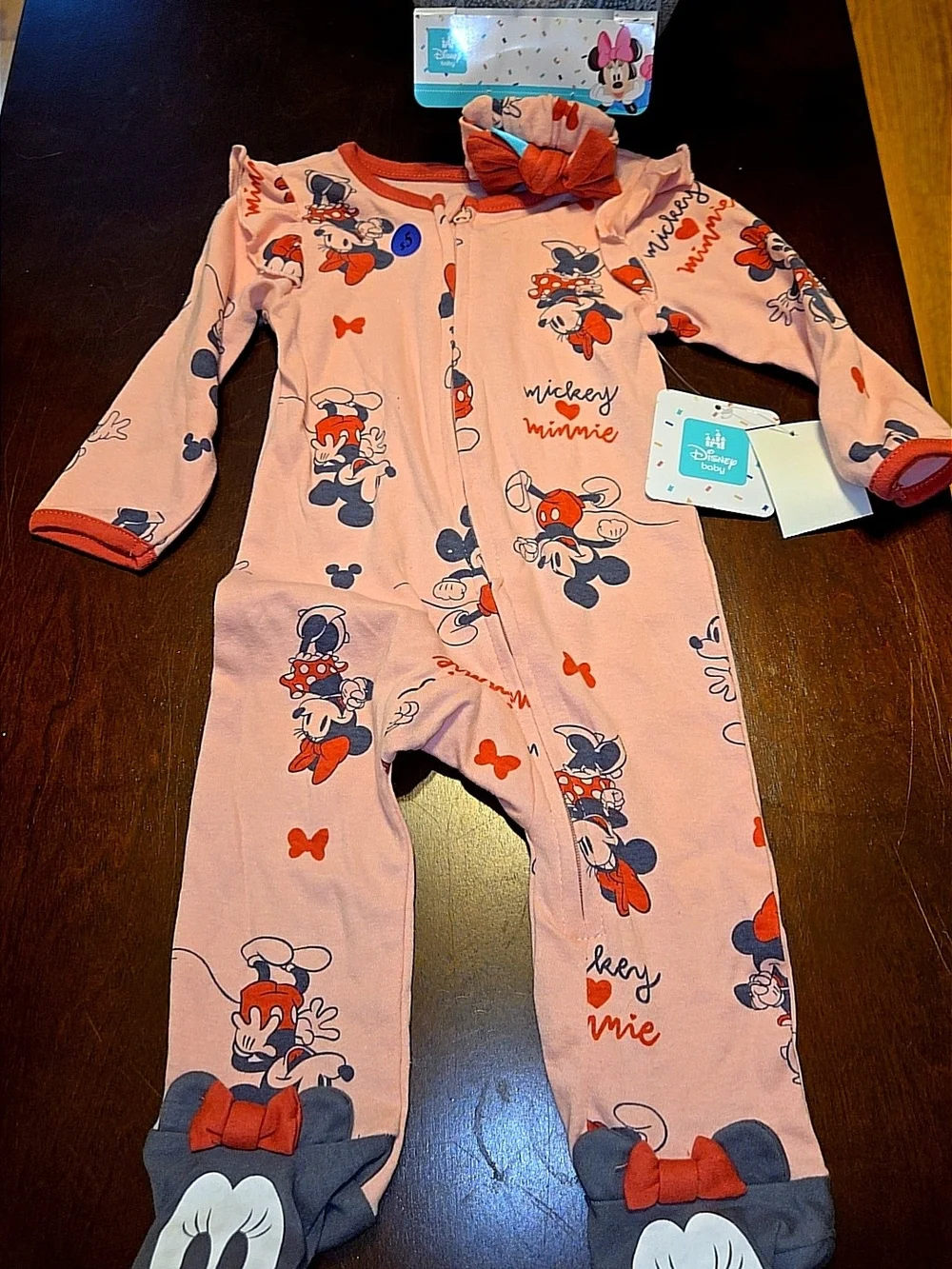 Disney Pink Minnie & Mickey Footed 2pc  Sz 6-9mths